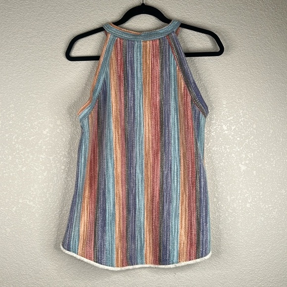 W5 Summer Spring Stripe High Neck Sleeveless Casual Top Size Large - Picture 4 of 6